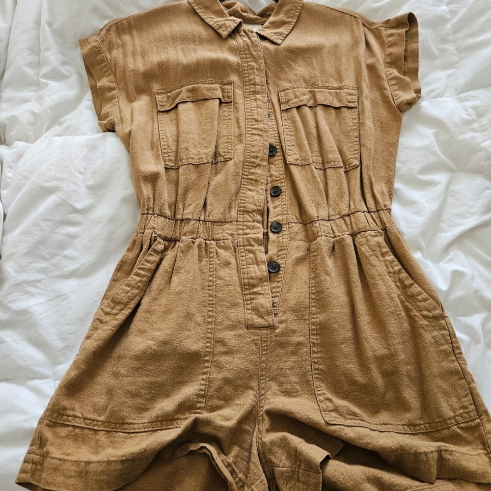 Universal Thread Light Brown Button-Up Romper